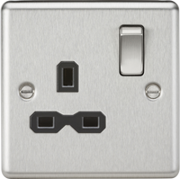 Knightsbridge CL7BC Rounded Edge 13A 1G DP Switched Socket - Brushed Chrome + Black Insert