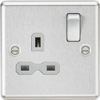 Knightsbridge CL7BCG Rounded Edge 13A 1G DP Switched Socket - Brushed Chrome + Grey Insert