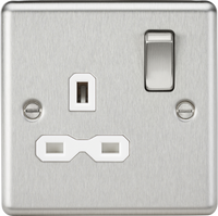 Knightsbridge CL7BCW Rounded Edge 13A 1G DP Switched Socket - Brushed Chrome + White Insert