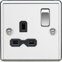 Knightsbridge CL7PC Rounded Edge 13A 1G DP Switched Socket - Polished Chrome + Black Insert