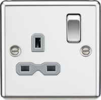Knightsbridge CL7PCG Rounded Edge 13A 1G DP Switched Socket - Polished Chrome + Grey Insert