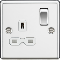 Knightsbridge CL7PCW Rounded Edge 13A 1G DP Switched Socket - Polished Chrome + White Insert
