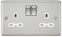 Knightsbridge CL9BCW Rounded Edge 13A 2G DP Switched Socket - Brushed Chrome + White Insert
