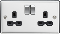 Knightsbridge CL9PC Rounded Edge 13A 2G DP Switched Socket - Polished Chrome + Black Insert