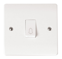 Click Mode CMA027 White Moulded 10AX 1 Gang 1 Way Retractive Plate Switch ‘Bell’