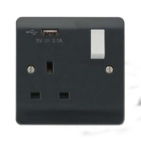 Click Mode CMA771UAG Part M 13A 1G Switched Socket Outlet + 1x 2.1A USB - Anthracite Grey