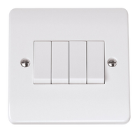 Click Mode CMA9014 White Moulded 10AX 4 Gang 2 Way Single Plate Switch
