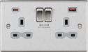 Knightsbridge CS9909BCG Square Edge 13A 2G DP Switch Socket + 2xUSB A+C FAST - Brushed Chrome + Grey Insert - westbasedirect.com