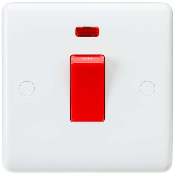 Knightsbridge CU8331N White Curved Edge 45A DP Switch + Neon (Small) - westbasedirect.com