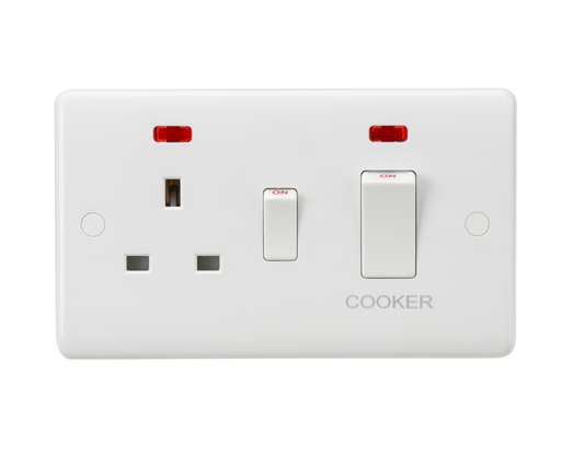 Knightsbridge CU8333NW White Curved 45A DP Cooker Switch + 13A Socket + Neon (White Rocker) - westbasedirect.com
