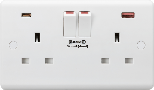 Knightsbridge CU9909 White Curved 13A 2G DP Switched Socket + 2xUSB FAST (A+C) - westbasedirect.com