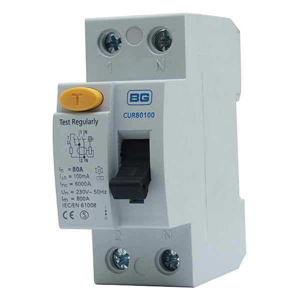 BG CUR80100 80A Double Pole 2 Module 100mA Type AC RCD - westbasedirect.com