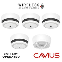 Cavius Battery Powered CV2106 4x Optical Smoke & CV3106 1x Heat Alarm RF 10yr Sealed-in Lithium Battery