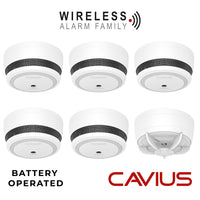 Cavius Battery Powered CV2106 5x Optical Smoke & CV3106 1x Heat Alarm RF 10yr Sealed-in Lithium Battery