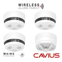 Cavius Mains Powered CV2208 3x Optical Smoke & CV3202 1x Heat Alarm RF 10yr Lithium Battery Backup