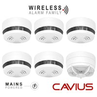 Cavius Mains Powered CV2208 5x Optical Smoke & CV3202 1x Heat Alarm RF 10yr Lithium Battery Backup