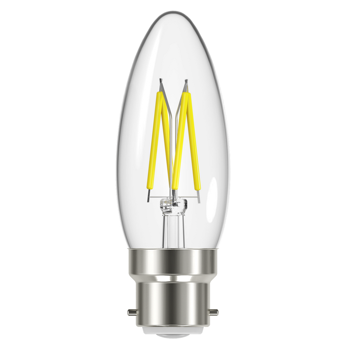 Energizer 4.8W 470lm B22 BC Candle Filament LED Bulb Warm White 2700K Dimmable - westbasedirect.com