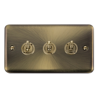 Click Deco Plus DPAB423 10AX 3-Gang 2-Way Toggle Plate Switch - Antique Brass