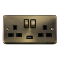Click Deco Plus DPAB570BK 13A Ingot 2G Switched Socket + 1x2.1A USB - Antique Brass (Black)