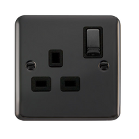 Click Deco Plus DPBN535BK 13A Ingot 1G DP Switched Socket - Black Nickel (Black)