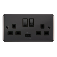 Click Deco Plus DPBN570BK 13A Ingot 2G Switched Socket + 1x2.1A USB - Black Nickel (Black)