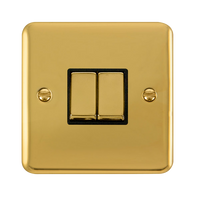 Click Deco Plus DPBR412BK 10AX Ingot 2-Gang 2-Way Plate Switch - Polished Brass (Black)