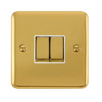 Click Deco Plus DPBR412WH 10AX Ingot 2-Gang 2-Way Plate Switch - Polished Brass (White)