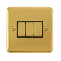 Click Deco Plus DPBR413BK 10AX Ingot 3-Gang 2-Way Plate Switch - Polished Brass (Black)
