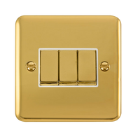 Click Deco Plus DPBR413WH 10AX Ingot 3-Gang 2-Way Plate Switch - Polished Brass (White)
