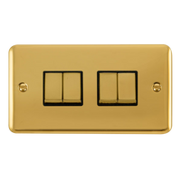 Click Deco Plus DPBR414BK 10AX Ingot 4-Gang 2-Way Plate Switch - Polished Brass (Black)
