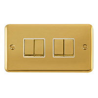 Click Deco Plus DPBR414WH 10AX Ingot 4-Gang 2-Way Plate Switch - Polished Brass (White)