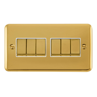 Click Deco Plus DPBR416WH 10AX Ingot 6-Gang 2-Way Plate Switch - Polished Brass (White)