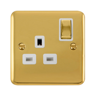 Click Deco Plus DPBR535WH 13A Ingot 1G DP Switched Socket - Polished Brass (White)