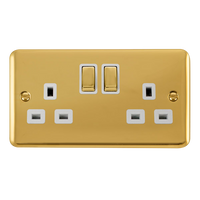 Click Deco Plus DPBR536WH 13A Ingot 2G DP Switched Socket - Polished Brass (White)