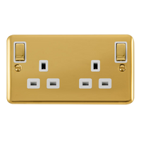 Click Deco Plus DPBR836WH 13A Ingot 2G DP Switched Socket + Outboard Rockers - Polished Brass (White)