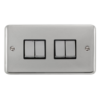 Click Deco Plus DPCH414BK 10AX Ingot 4-Gang 2-Way Plate Switch - Polished Chrome (Black)