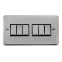 Click Deco Plus DPCH416BK 10AX Ingot 6-Gang 2-Way Plate Switch - Polished Chrome (Black)