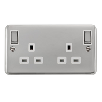 Click Deco Plus DPCH836WH 13A Ingot 2G DP Switched Socket + Outboard Rockers - Polished Chrome (White)