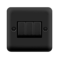 Click Deco Plus DPMB413BK 10AX Ingot 3-Gang 2-Way Plate Switch - Matt Black (Black)