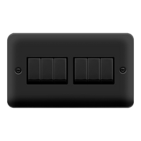 Click Deco Plus DPMB416BK 10AX Ingot 6-Gang 2-Way Plate Switch - Matt Black (Black)