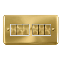 Click Deco Plus DPSB416WH 10AX Ingot 6-Gang 2-Way Plate Switch - Satin Brass (White)