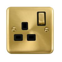 Click Deco Plus DPSB535BK 13A Ingot 1G DP Switched Socket - Satin Brass (Black)