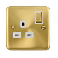 Click Deco Plus DPSB535WH 13A Ingot 1G DP Switched Socket - Satin Brass (White)