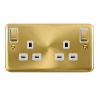 Click Deco Plus DPSB836WH 13A Ingot 2G DP Switched Socket + Outboard Rockers - Satin Brass (White)