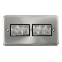 Click Deco Plus DPSC416BK 10AX Ingot 6-Gang 2-Way Plate Switch - Satin Chrome (Black)