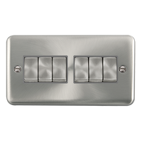 Click Deco Plus DPSC416GY 10AX Ingot 6-Gang 2-Way Plate Switch - Satin Chrome (Grey)