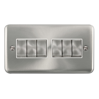 Click Deco Plus DPSC416WH 10AX Ingot 6-Gang 2-Way Plate Switch - Satin Chrome (White)