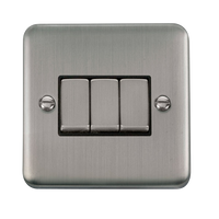 Click Deco Plus DPSS413BK 10AX Ingot 3-Gang 2-Way Plate Switch - Stainless Steel (Black)