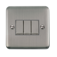 Click Deco Plus DPSS413GY 10AX Ingot 3-Gang 2-Way Plate Switch - Stainless Steel (Grey)