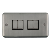 Click Deco Plus DPSS414BK 10AX Ingot 4-Gang 2-Way Plate Switch - Stainless Steel (Black)